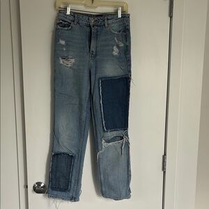 BDG Blue Straight Leg Jeans with Distressed Details